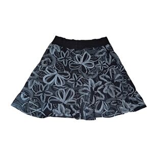 Fresh Produce Black‎ Gray Floral Tiered Ruffle Mini Skirt Cotton USA Size L